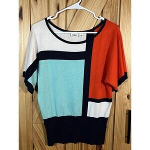 Cato Women’s Geometric Print Multicolor Shirt Knit Stretch Short Sleeve Size SM